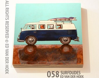 058 Surfdudes print ON plywood (14x14 cm/5.5x5.5 inch on 18 mm/0.7 inch poplar)