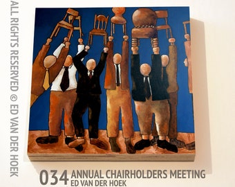 034 Annual Chairholders Meeting print ON plywood (14x14 cm/5.5x5.5 inch on 18 mm/0.7 inch poplar)