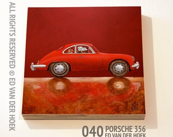 040 Porsche 356 print ON plywood (14x14 cm/5.5x5.5 inch on 18 mm/0.7 inch poplar)