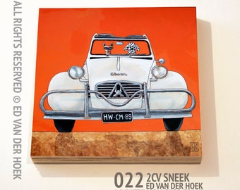 022 2CV Sneek print ON plywood (14x14 cm/5.5x5.5 inch on 18 mm/0.7 inch poplar)