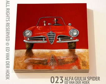 023 Alfa Giulia Spider print ON plywood (14x14 cm/5.5x5.5 inch on 18 mm/0.7 inch poplar)