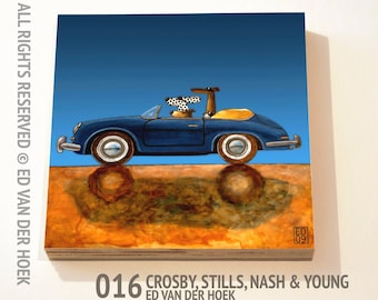 016 Crosby, Stills, Nash and Young print ON plywood (14x14 cm/5.5x5.5 inch on 18 mm/0.7 inch poplar)