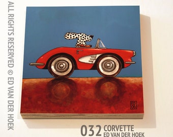 032 Corvette print ON plywood (14x14 cm/5.5x5.5 inch on 18 mm/0.7 inch poplar)