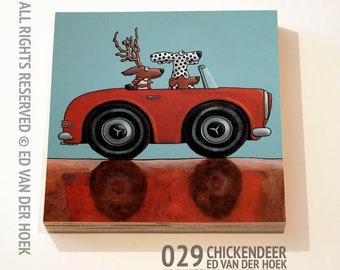 029 Chickendeer print ON plywood (14x14 cm/5.5x5.5 inch on 18 mm/0.7 inch poplar)