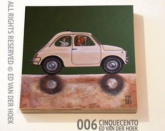 006 Fiat 500 print ON plywood (14x14 cm/5.5x5.5 inch on 18 mm/0.7 inch poplar)