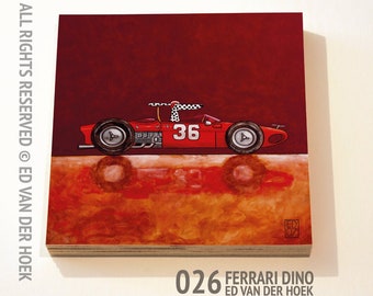 026 Ferrari Dino print ON plywood (14x14 cm/5.5x5.5 inch on 18 mm/0.7 inch poplar)