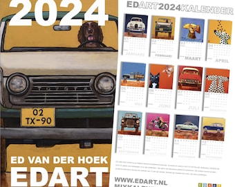 The real EDART MIX CALENDAR 2024  with paintings by Ed van der Hoek, 24x44 cm.