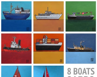 Set of cards with 8 different types of boats - 15x15 cm - SALE