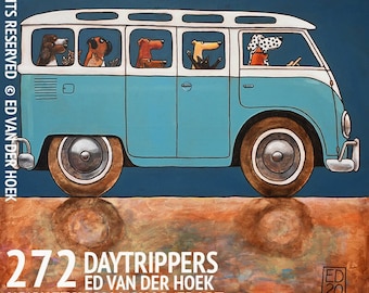 272 DAYTRIPPERS - Funny dogs and other animals in bus - Signed and numbered high quality giclee print 27x27 cm/10.5 x 10.5 inch