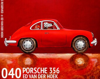 040 Porsche 356 red - folded art card 15x15cm/6x6inch with envelope