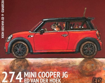 274 Mini Cooper JG - Dogs and other animals in car Ed20  - folded art card 15x15cm/6x6inch with envelope