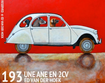 193 Donkey powered 2CV - folded art card 15x15cm/6x6inch with envelope