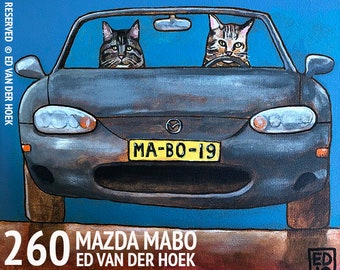 260 M5 CATS ...  Cats driving car - folded art card 15x15cm/6x6inch with envelope and protected by a recyclable plastic sleeve