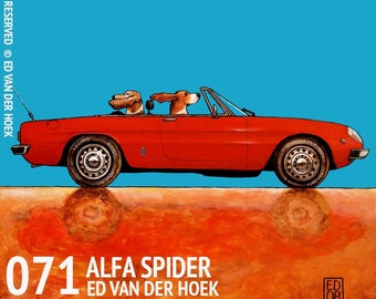 071 Alfa Giulia Spider and Bassets - folded art card 15x15cm/6x6inch with envelope