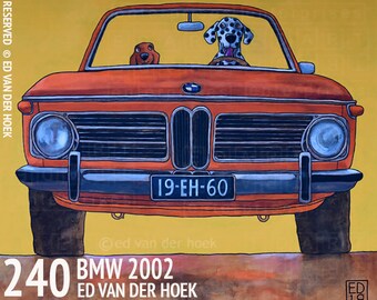 240 BMW 2002 Dogs at the wheel - folded art card 15x15cm/6x6inch with envelope and protected by a recyclable plastic sleeve