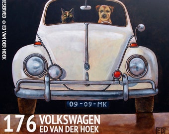 176 VW Beetle front - folded art card 15x15cm/6x6inch with envelope