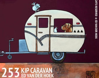 253 KIP CARAVAN and Bordeaux Dog - folded art card 15x15cm/6x6inch with envelope and protected by a recyclable plastic sleeve