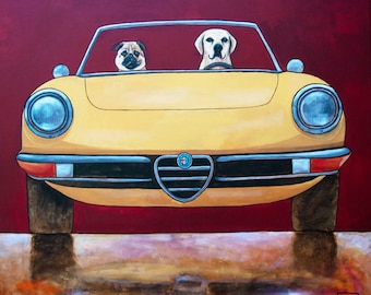 170 Alfa Spider with Pug and Lab – impression 27x27cm/10.5x10.5”