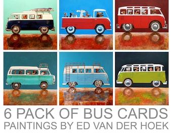 6 pack of FUN BUS CARDS - S A L E - free shipping - 2 euro a piece bargain - with envelopes