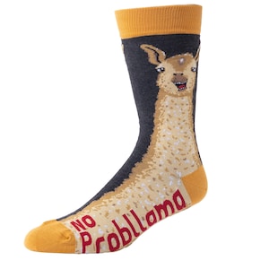 No Probllama | Fun Happy Gift Socks For Men - Quirky Novelty Present for Dad - One Size Cotton Crew Socks