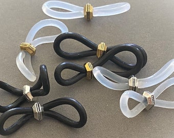 Elegant  Beaded Eyeglass Loops. Eyeglass Grips. Antique Gold or Silver Beads on Black or Clear Loops