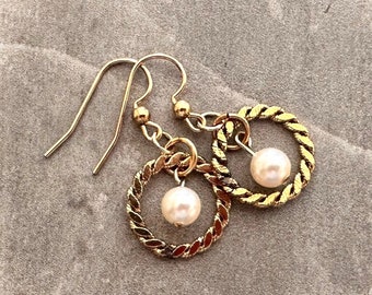 Crystal Pearl Gold Earrings. 14k Gold Fill