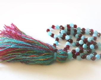 Fire & Ice Mala. Bohemian Tassel Necklace. Bohemian Jewelry. Yoga and Meditation Beads