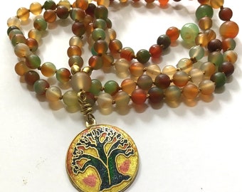 Tree of Life Mala Necklace. 108 Gemstones Earth Tone Colors