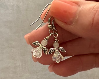 Small Petite Angel Earrings. Stainless Steel Earring Wires. Hypoallergenic Jewelry