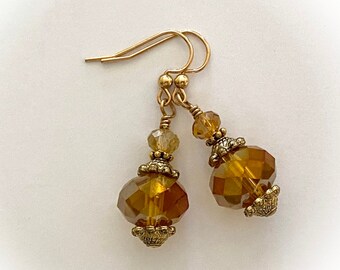 Golden Glass & 14K Gold Filled Dangle Earrings