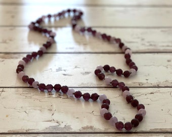 Long Purple Jade Beaded Necklace. Hand-knotted Healing Necklace