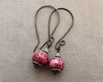 Pink Lampwork Earrings. Boho Earrings