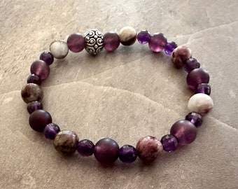 Purple Splendor. Tourmaline and Amethyst Stretch Bracelet