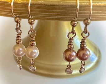 Crystal Pearl & CZ Dangle Earrings. 14K Gold Filled