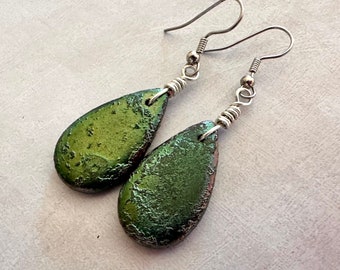 Smokey Peacock Glass and Stainless Steel Earrings