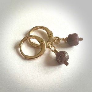 Ruby Sapphire Huggie Earrings - 14K Gold Fill. Minimalist Earrings