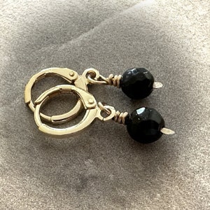 Onyx and 14k GF Huggie Earrings. Petite Minimalist Gemstone Hoop Earrings