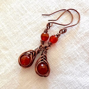 Carnelian and Copper Herringbone Weave Earrings image 1