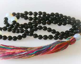 Black Onyx Mala Necklace. Prayer Beads. Meditation Beads. Boho Jewelry. Yoga Jewelry.