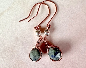 Lapis Lazuli Long Dangle Earrings. Herringbone Weave Earrings