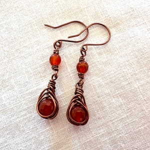 Carnelian and Copper Herringbone Weave Earrings image 3