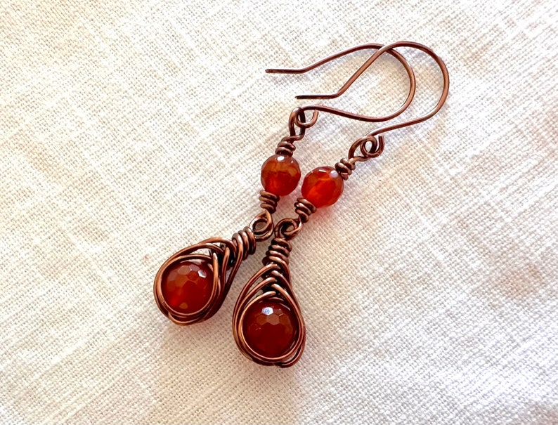 Carnelian and Copper Herringbone Weave Earrings image 1