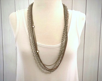 Long Chunky Mixed Metal Necklace