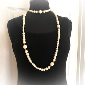 Vintage Rope Length Art Deco Necklace. Extra Long 52 Inches. White and Gold Beads image 1