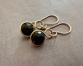 Onyx Gemstone Caged Bead Earrings. 14k Gold Filled Earring Wires