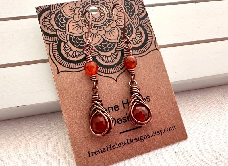 Carnelian and Copper Herringbone Weave Earrings image 5