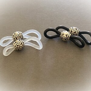 Designer Eyeglass Holders. Clear or Black Stretch Loops with Ornate Antique Silver Beads. Sold by the Pair or in Multiples image 5