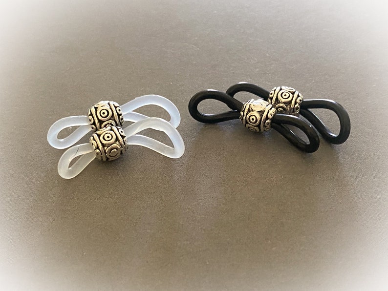 Designer Eyeglass Holders. Clear or Black Stretch Loops with Ornate Antique Silver Beads. Sold by the Pair or in Multiples image 5