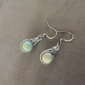 Turquoise Wire Wrapped Earrings. Stainless Steel Ear Wires Silver