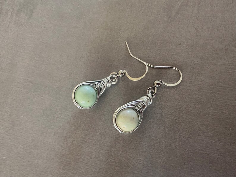 Turquoise Wire Wrapped Earrings. Stainless Steel Ear Wires Silver